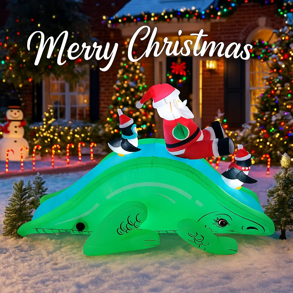 6.8FT LED Inflatable Xmas Yard Decor Santa Dinosaur Slide Penguins Gifts Toy Supplies Home Decor Ornaments Christmas Decoration