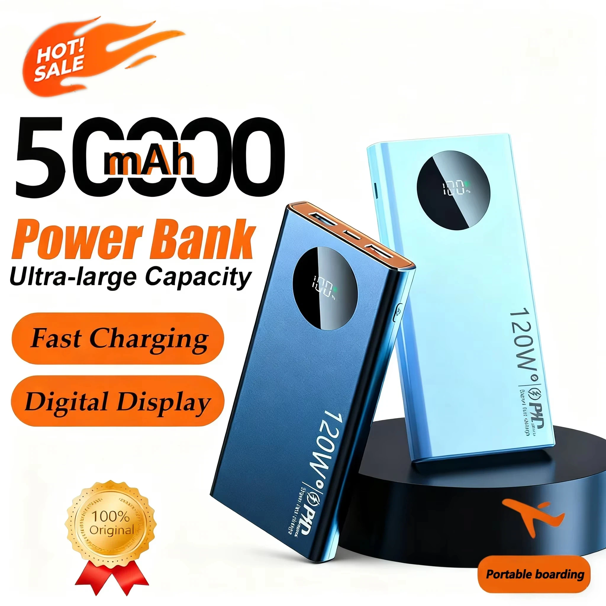 

50000 мАч Power Bank 120 Вт PD Сверхбыстрая зарядка Портативный внешний аккумулятор большой емкости с цифровым дисплеем