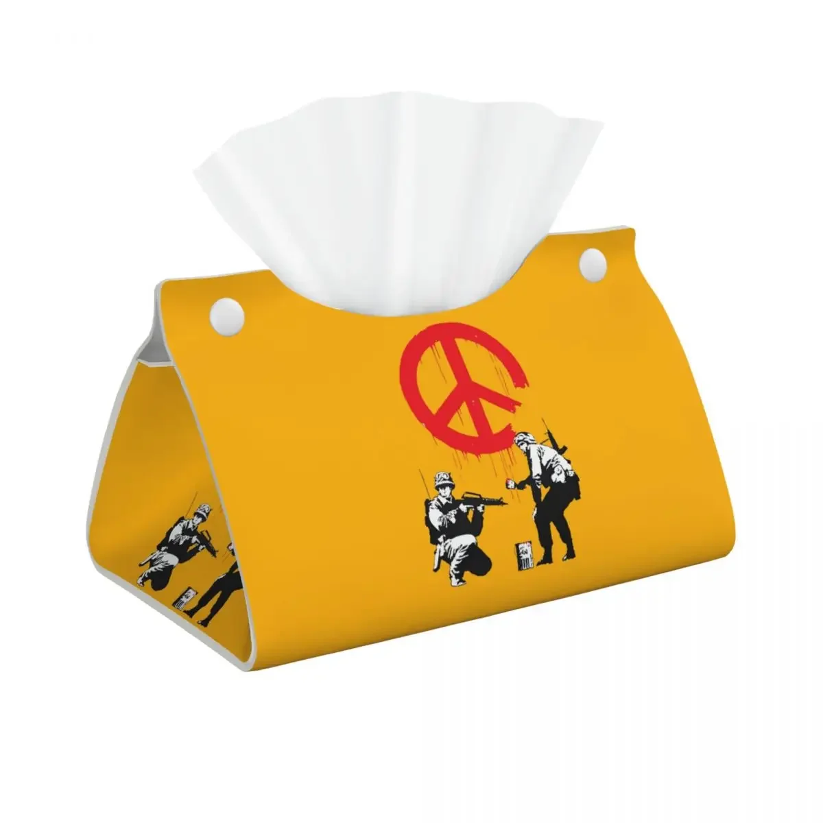 Custom Banksy Soldiers Facial Tissue Box Cover Rectangular Street Graffiti Artist PU Leather Tissue Box Holder for Car Toilet