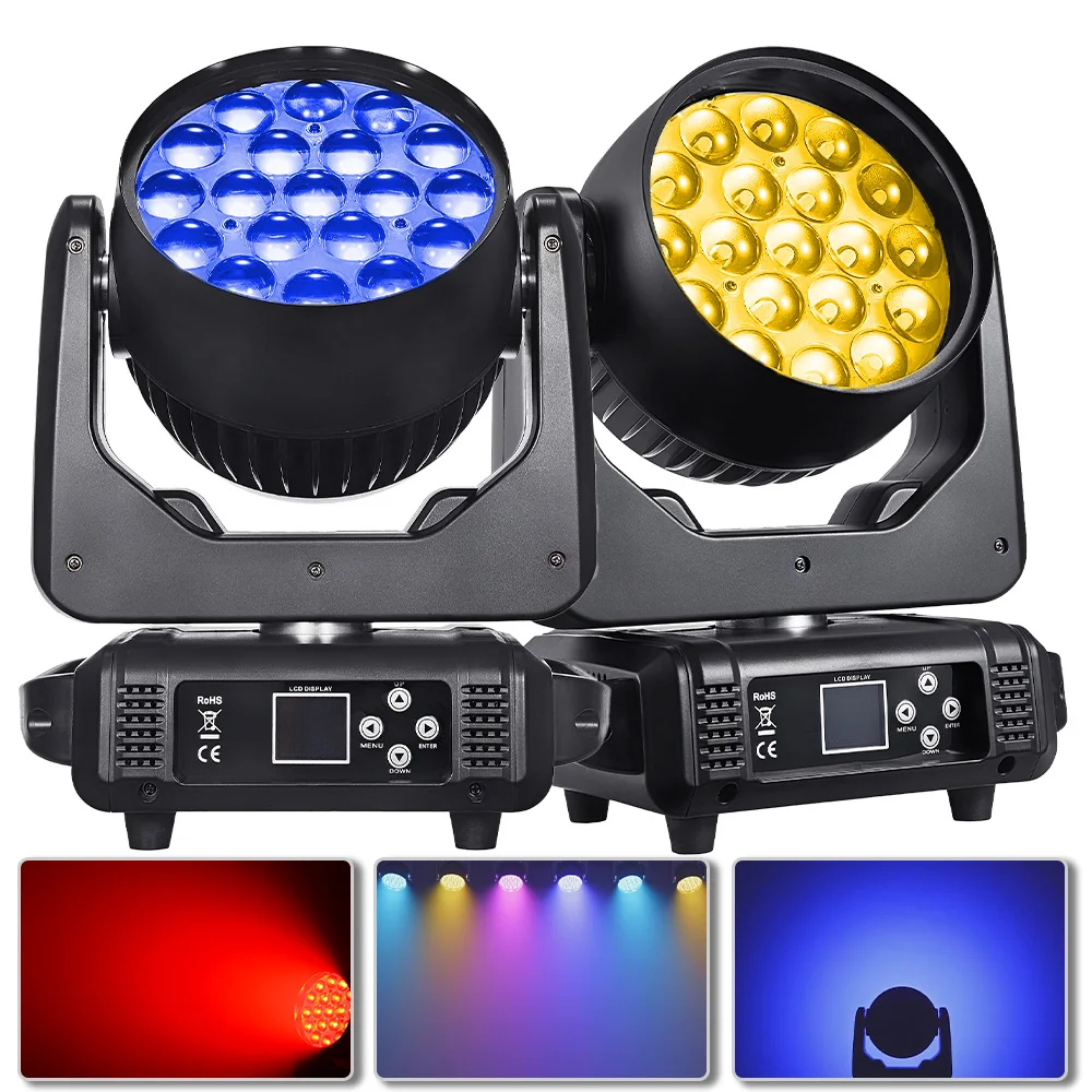 

2PCS/LOT Beam Wash 19x15W RGBW Zoom Moving Head Lighting For Disco KTV Party Audience Party Wedding Stage Lighting Dj DMX Strobe