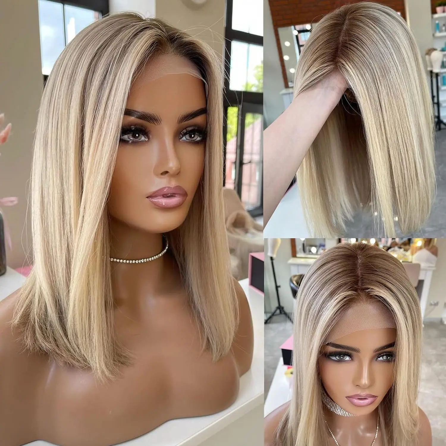 Ombre Ash Blonde Human Hair Frontal Wig 13x4 Short Bob Pixie Cut Wig Transparent Lace Front Wigs Pre Plucked Brazilian For Woman