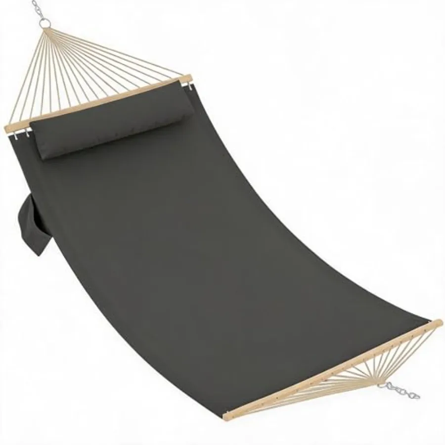 

Double Quilted Fabric Hammock with Hardwood Spreader Bars and Pillow 450 LBS Capacity 2 Person Large Hammock for Outdoor Patio