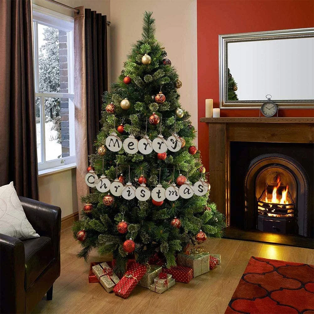 30PCS Round Wooden Ornaments with Hole Unfinished Predrilled Wood Slices Wood Circles for CraftsDIY Wooden Christmas