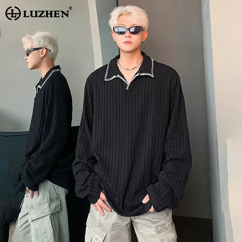 

LUZHEN Original Embroidery Edge Neck Long Sleeve Knitted Pullover Men 2025 New High Quality Handsome Elegant Male Sweater JY3774