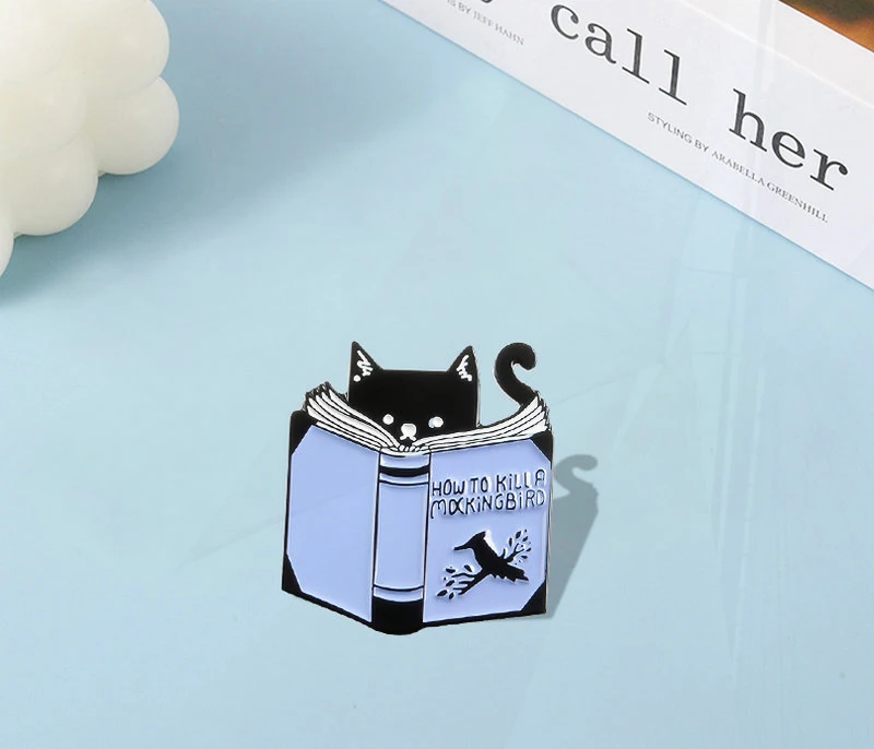 Bag Clothes Lapel Pins How to Kill A Mocking Bird Badge Creative Jewelry Gift Reading Cat Enamel  Pins Custom Animal Book Pines