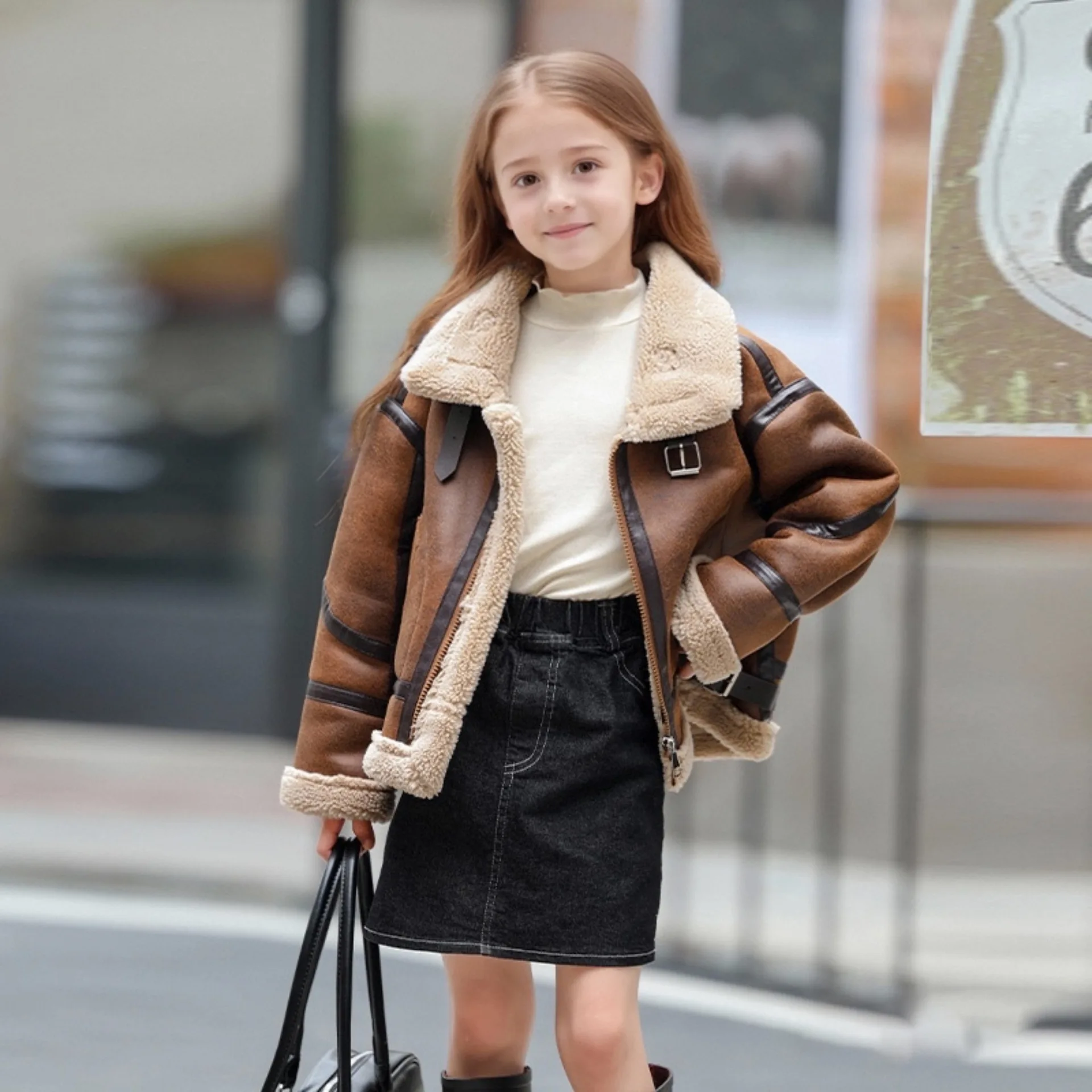 

Осенне-зимняя детская замшевая кожаная куртка для мальчиков и девочек, пальто из искусственного меха, плотная теплая флисовая верхняя одежда, детская верхняя одежда для подростков