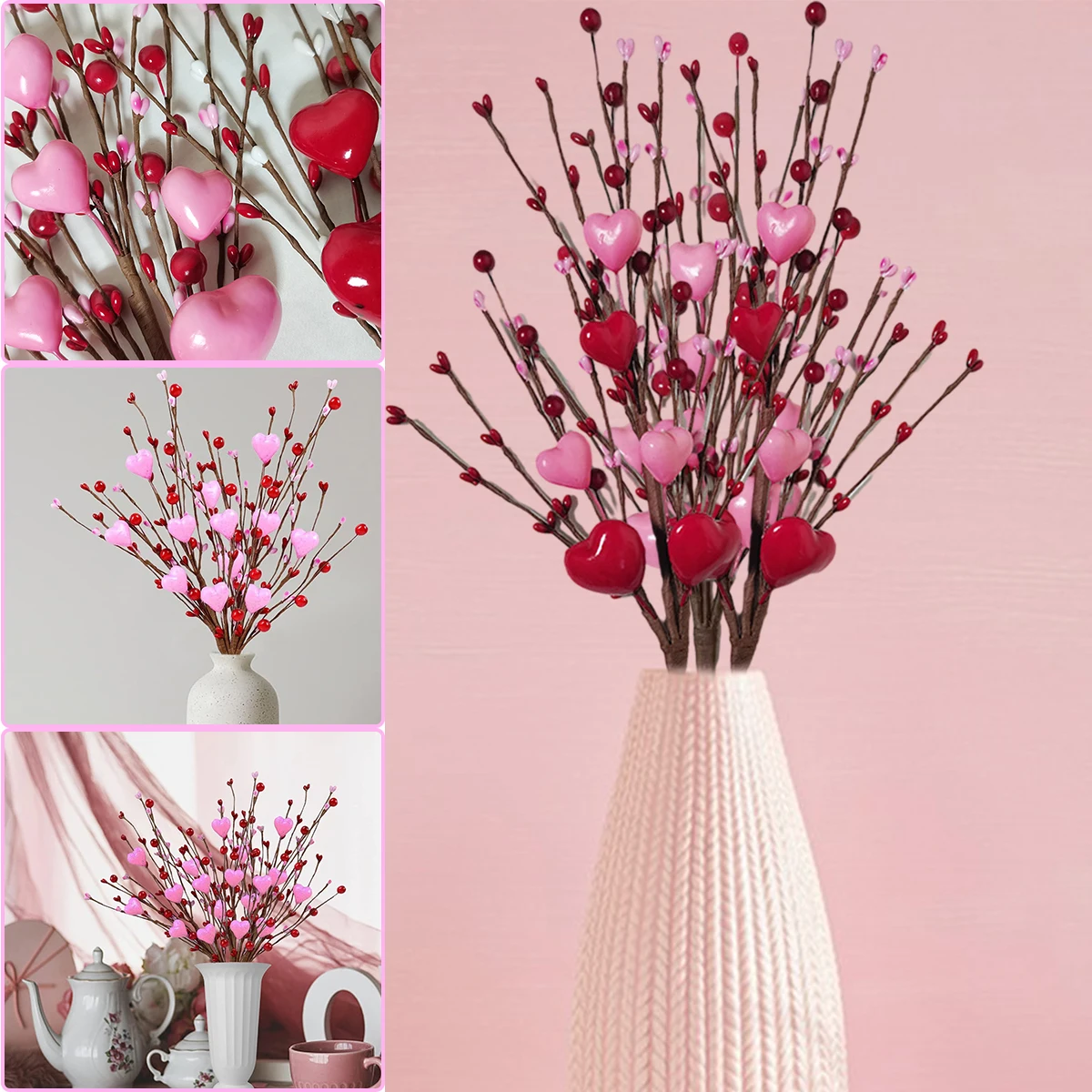 

2Pcs Valentine Day Artificial Flowers Bouquet DIY Bridal Wedding Floral Arrangement Table Decorations Party Holiday Supplies