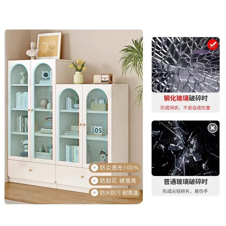 Solid wood children's bookcase floor-to-ceiling multi-layer combination household bookshelf dust-proof belt glass door bookcase
