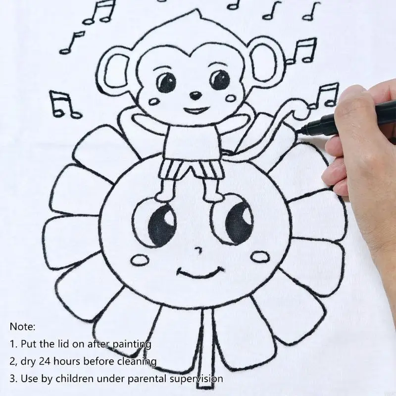 W89C 6PCS 방수 블랙 페인트 펜 더블 팁 패브릭 마커 의류 용 방수