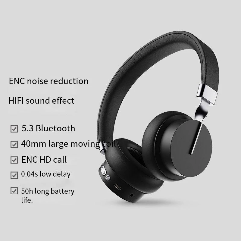 New P3 Wireless Headphones ENC HD Noise Reduction Mic HiFi Sound Quality Bluetooth Music Headset Support TF Card Playback