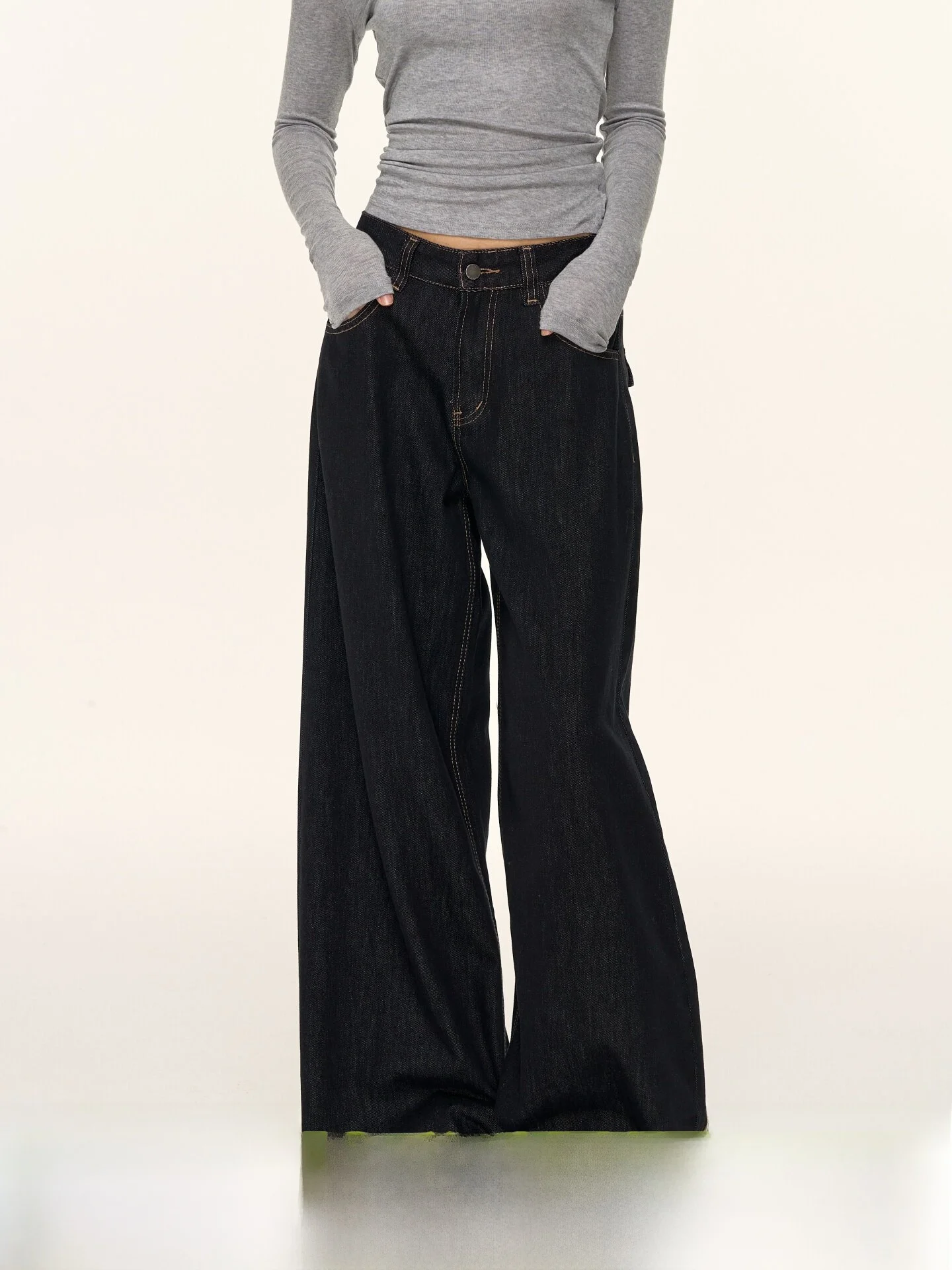 

Nova B American Retro Original Color Denim Pants High Waist Loose Wide Leg Floor Length Autumn Versatile Cotton Jeans