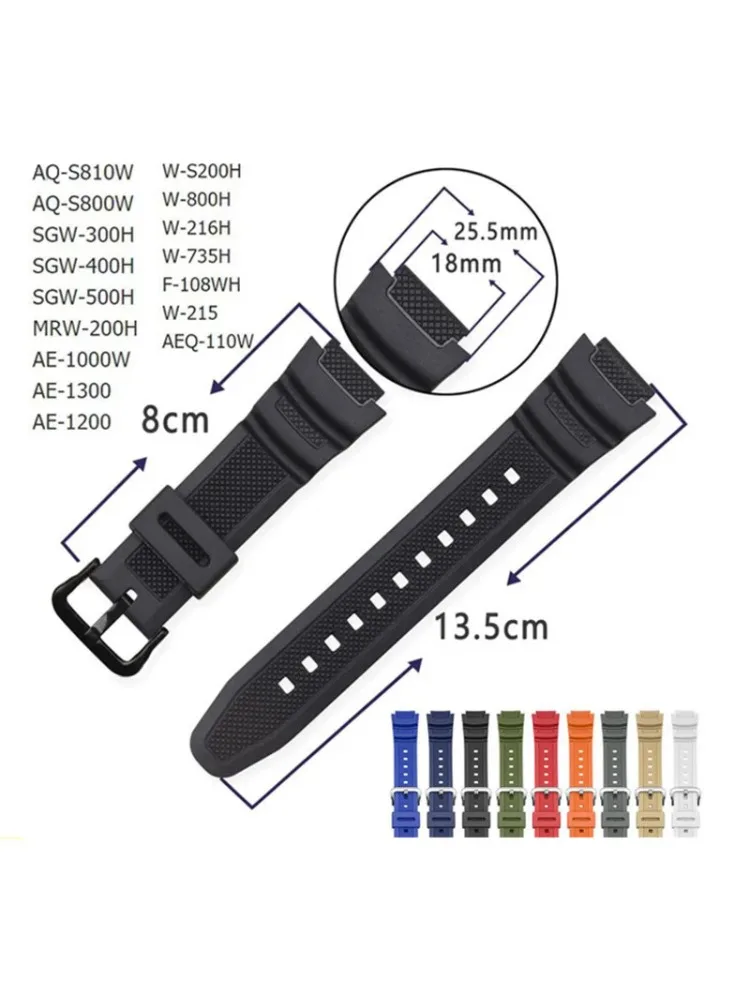 18mm Gummi-Uhrenarmband für AQ-S810W S800W AE-1000W SGW-400H 300H 500H W735H Silikon-Armband Uhrenband Correa