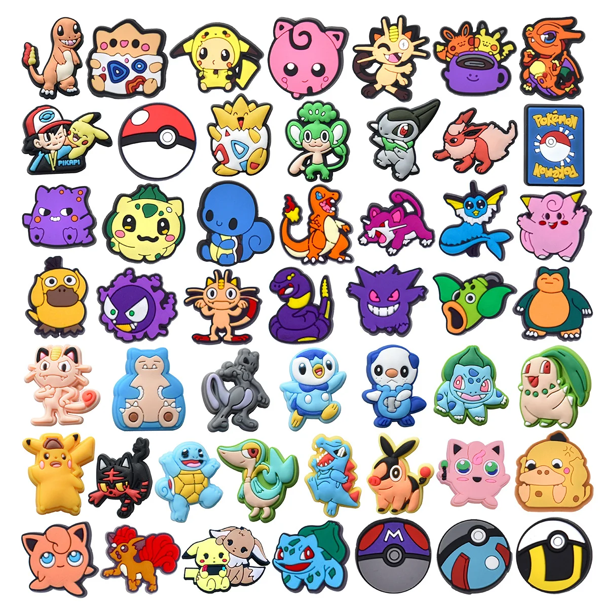Potdemiel Random 10/20/30/40/50pcs Cartoon Pokémon Novelty Hole Shoes Shoe Charms DIY Removable PVC Soft Rubber Shoe Accessories