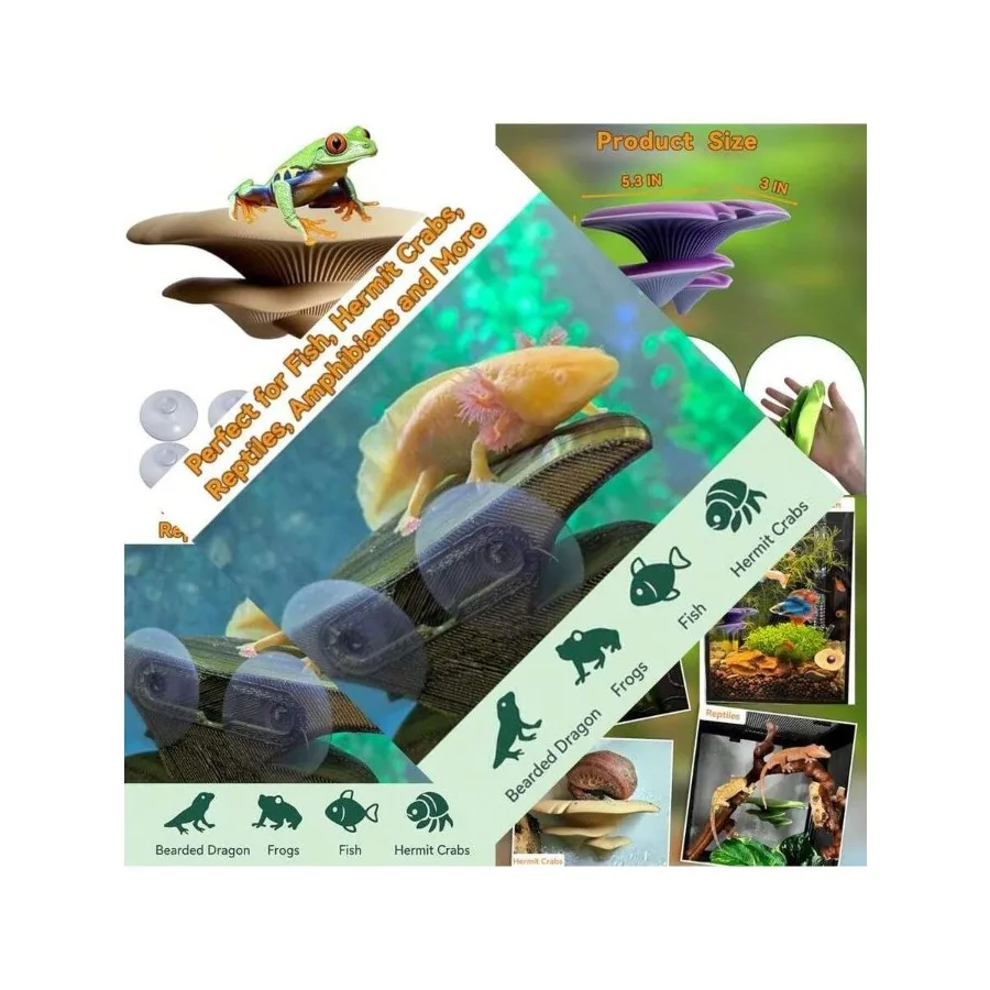 【New style】Mushroom Decor For Reptile and Fish Tanks, Pet- Bearded Dragon Tank Accessories, Realistic Terrarium Plants For Cres