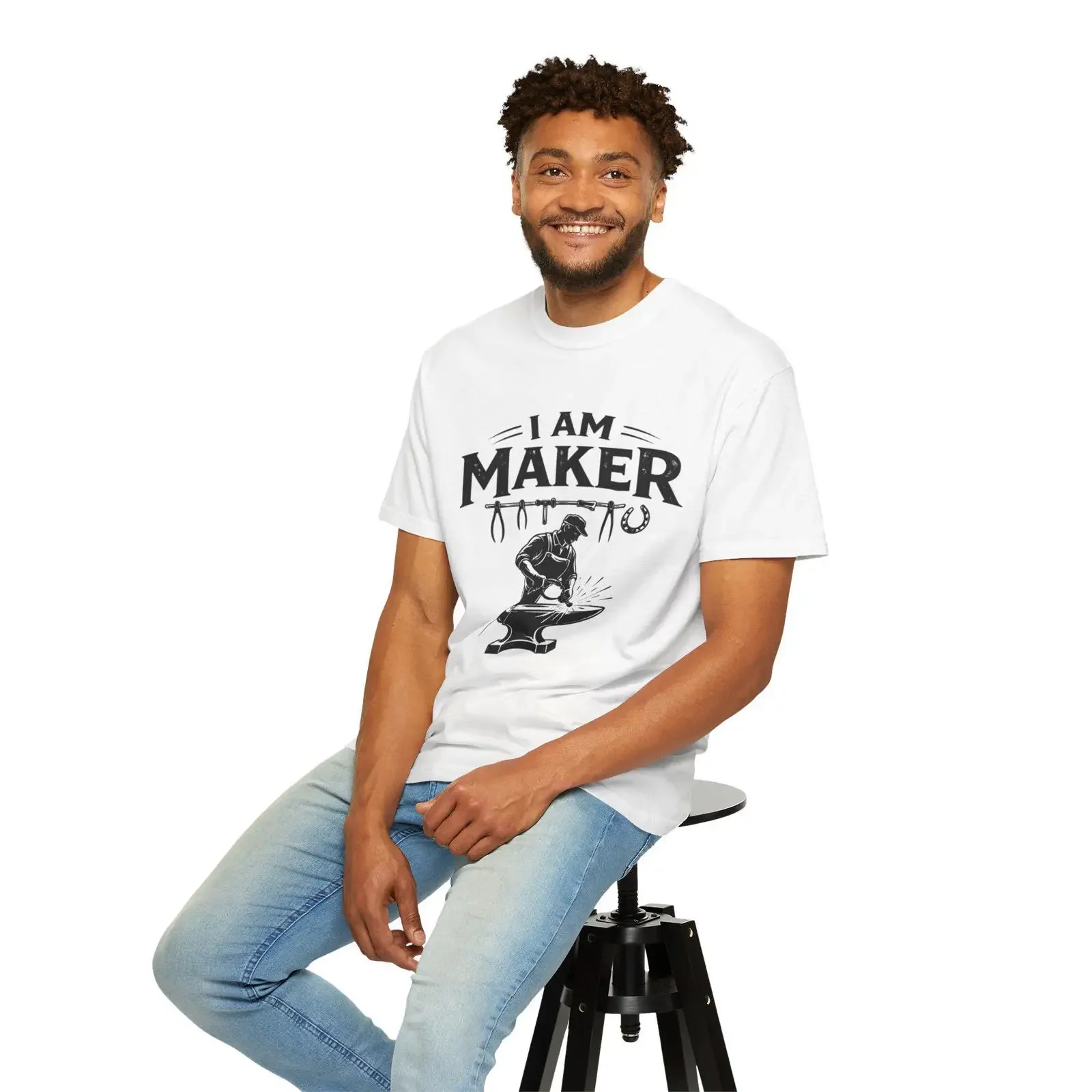 I Am Maker blacksmith graphic T shirt amp Mug Workshop tee vintage Washed fashion Unisex streetwear Slightly Casual