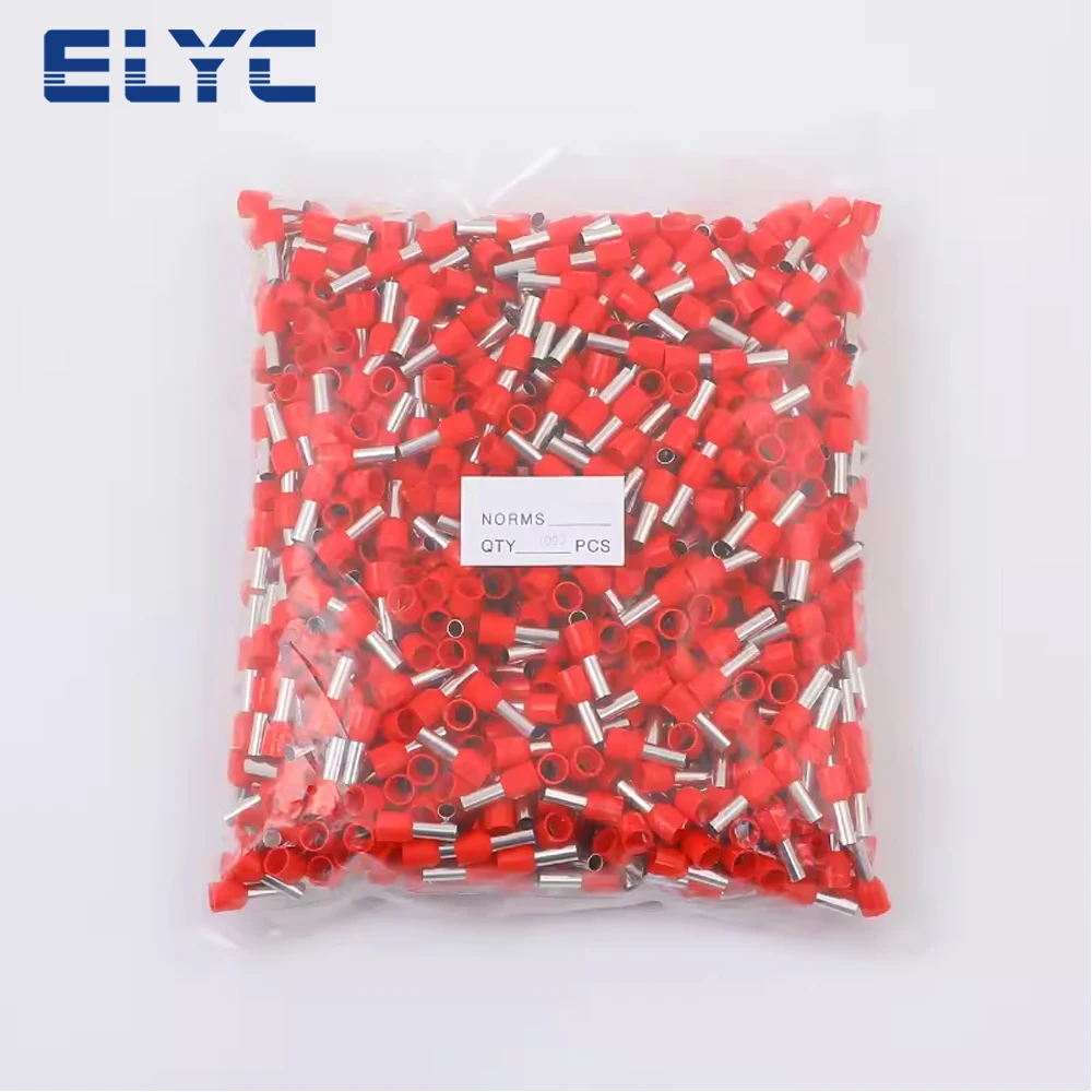 1000Pcs Orichalcum Wire Connector Ferrule 22-10AWG 0.5-6mm Insulated Cord End Terminal Crimp E0510 E7510 E1010 E1510 E2510 E6010