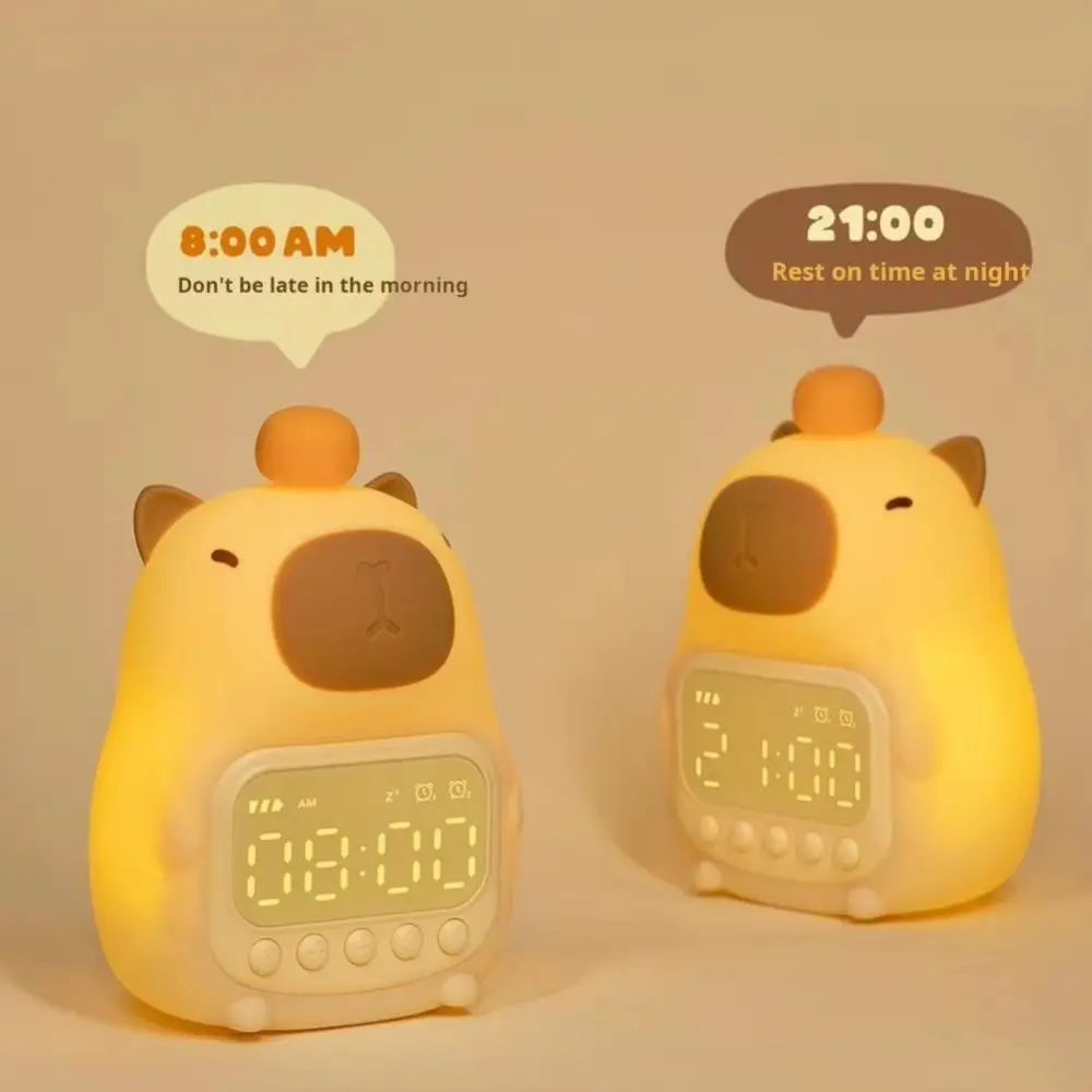 Cute Cartoon Capybara Digital Alarm Clock Rechargeable Dimmable LED Night Light Timing Silicone Table Clock Room Decor