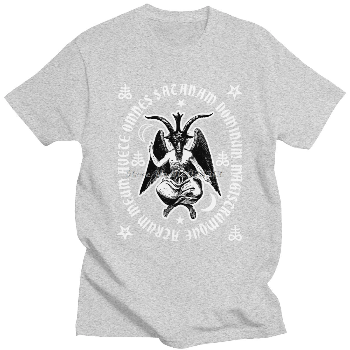 Hail Satan Occult Baphomet Tshirt Men O-neck Short Sleeve Satanic Demon Devil T-shirt Soft Cotton Gothic Tee Streetwear Shirt