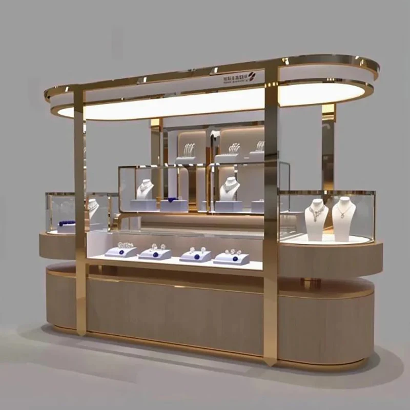 custom.Luxury Jewelry Display Tempered Glass Metal Construction LED Lighting Customizable Color/Size Multi-Options f