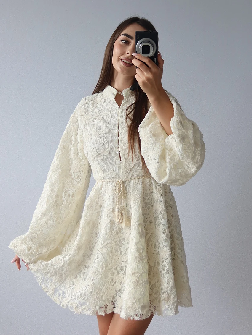 

Элегантная женская ночная рубашка Marthaqiqi с длинными рукавами, пижама с круглым вырезом, ночная рубашка на шнуровке, мини-платье, повседневная женская одежда для сна, зимняя одежда для сна