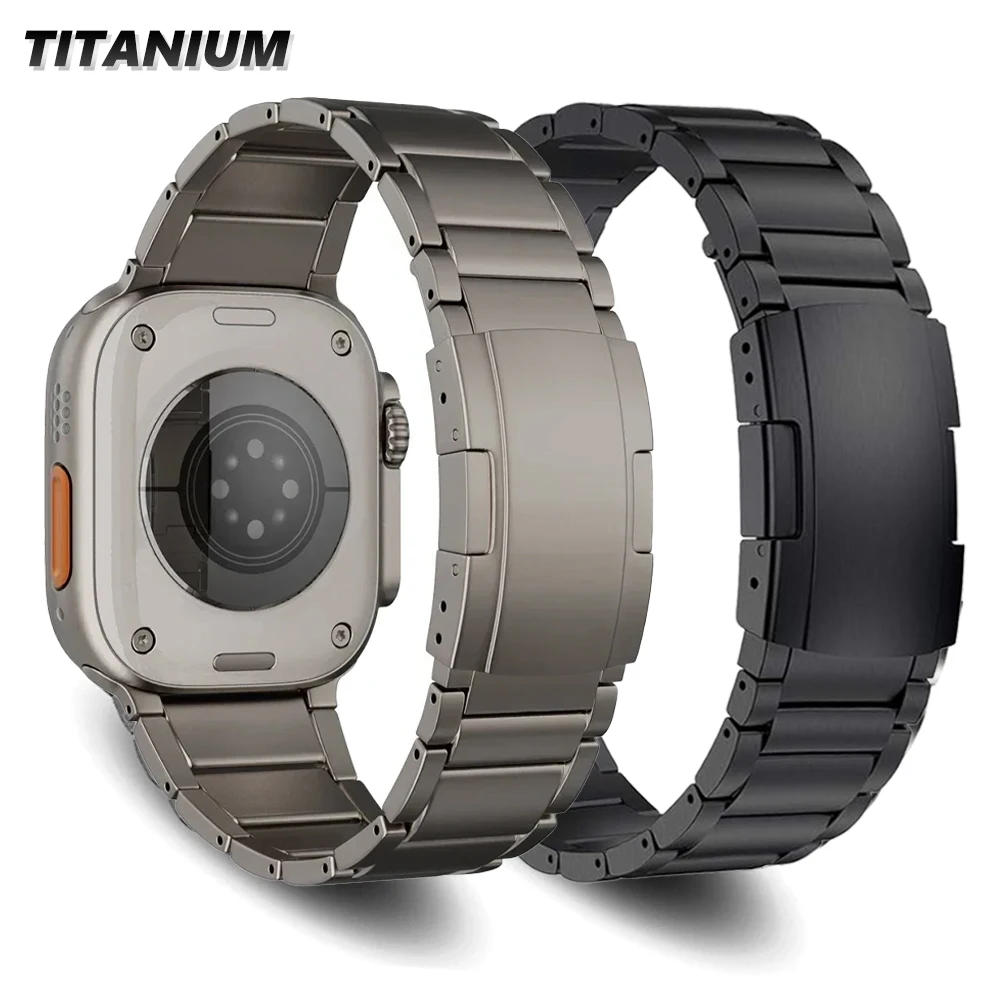 

Роскошный титановый ремешок для Apple Watch 9 8 41 45 мм Ultra 2 49 мм, мужской браслет для iWatch Series 9 7 6 se 5 4 38 40 мм 42 44 мм