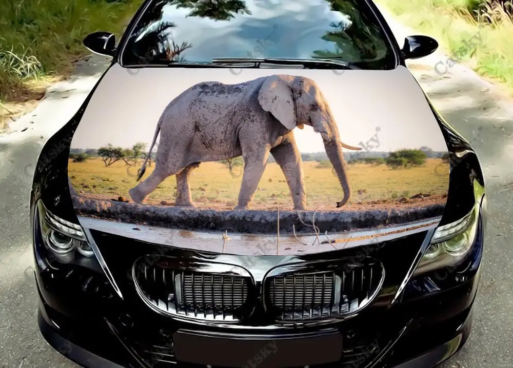 

Africa Elephant Car Hood Sticker Painting Self-adhesive Universal Auto Accessories Film Modified Hood Protect Decal Decoration