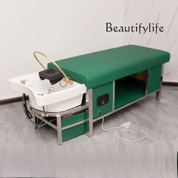 X Hair Salon Stainless Steel Hair Saloon Dedicated Thai Corpse Pose Massage Couch Ceramic Basin For Hair Washing Station