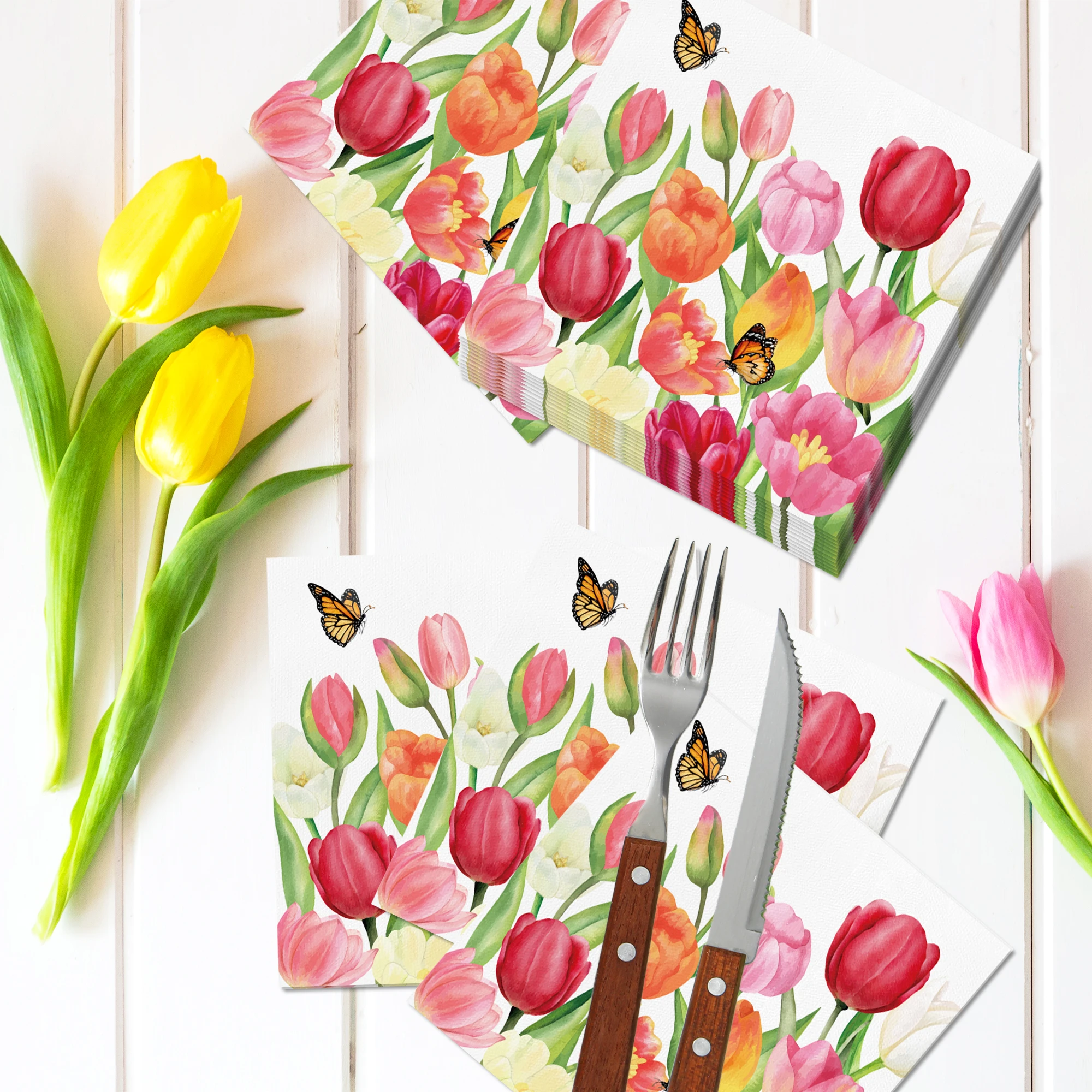 20/40/60 Stück 2-lagige Tulpen-Servietten, Papier-Gästeservietten, Geburtstags- und Hochzeitsdekoration, Esszimmer-Deko, Party-Zubehör – Detail 7