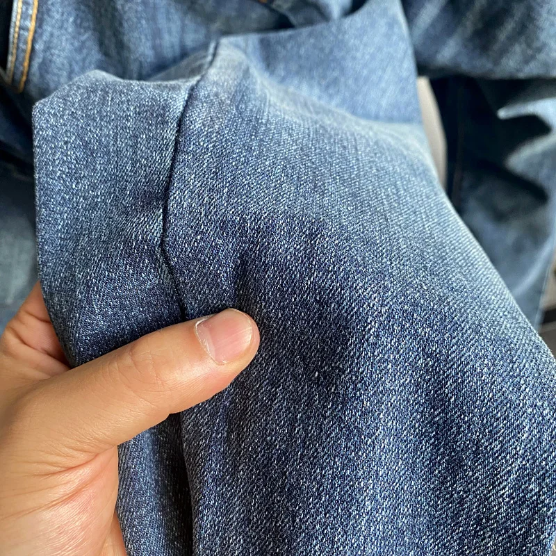 New Spring Men's Casual Straight Leg Jeans Long Pants Cotton Elastic Waed Outfit Versatile Comfortable Classic Blue Denim