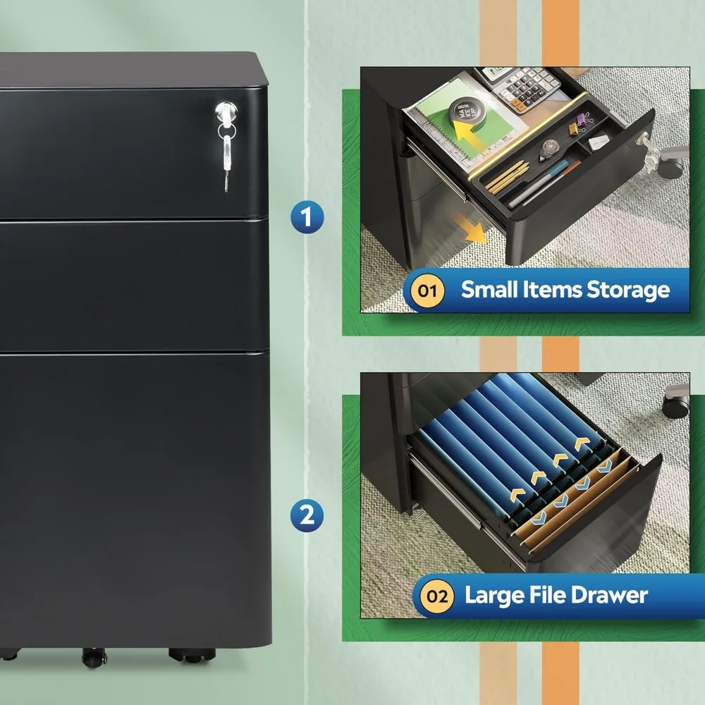 خزانة ملفات رفيعة ذات 3 أدراج من DEVAISE، خزانة ملفات عمودية، مجمعة بالكامل باستثناء العجلات، باللون الأسود #3