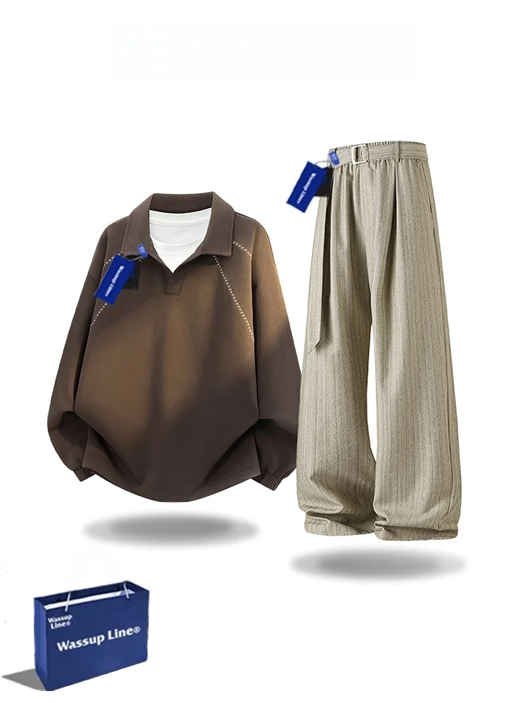wassup-line-retro-long-sleeve-men's-set-casual-loose-fit-two-piece-polyester-autumn-collection-comfortable-sportswear