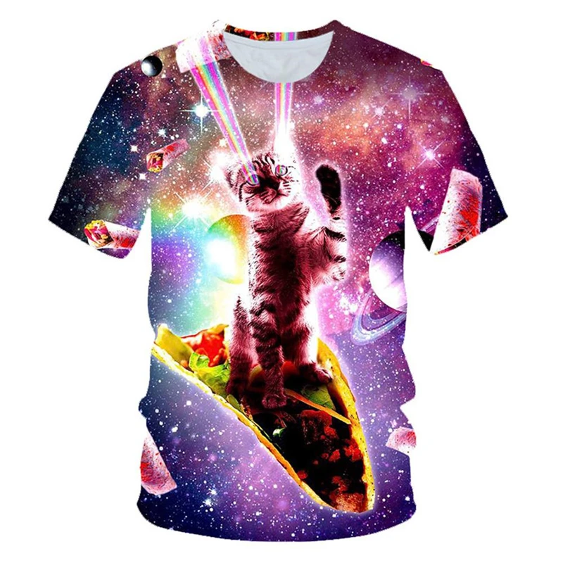 Funny Creation Cat T-shirt Men\'s Clothing O-neck Short Sleeve T Shirts 3D Printed Art Pattern Harajuku Street Oversized Tees Top