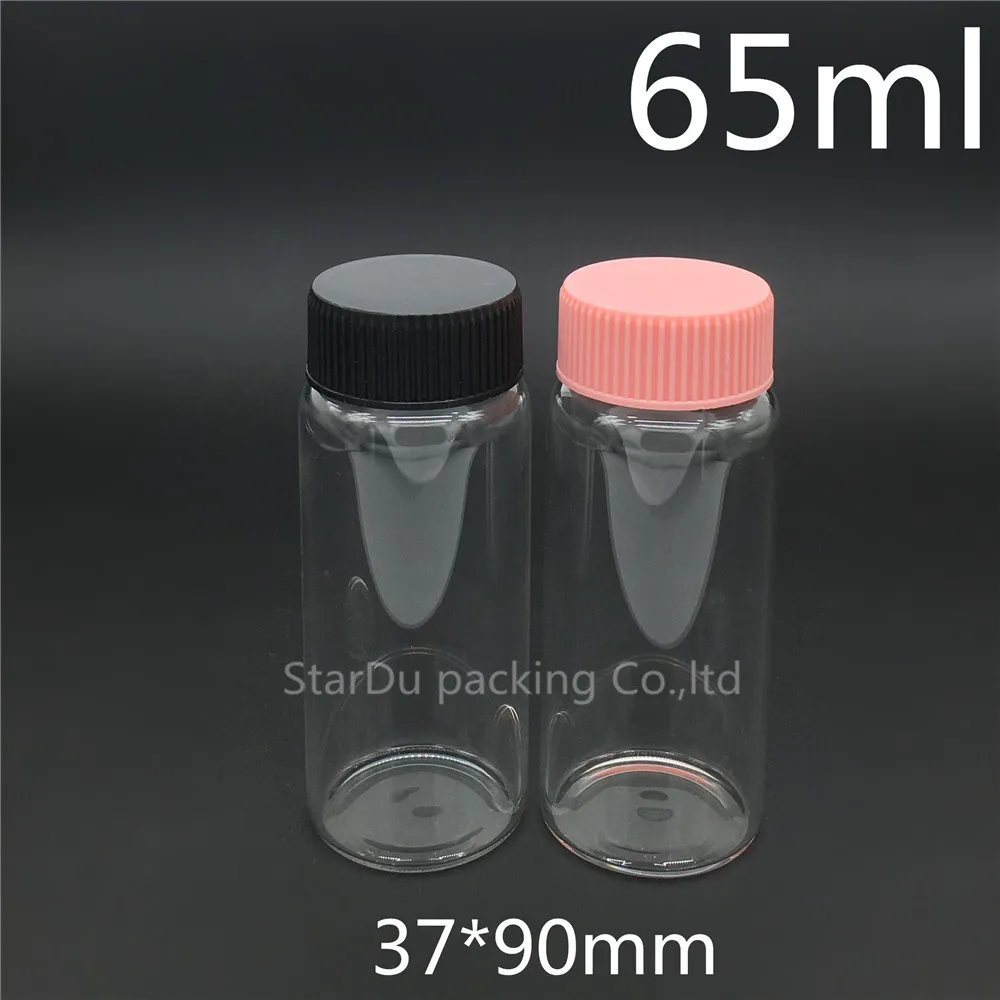 

Free Shipping 300pcs 37*90mm 65ml Screw Neck Glass Bottle With Plastic Cap For Vinegar Or alcohol,carft/storage Candy Bottle