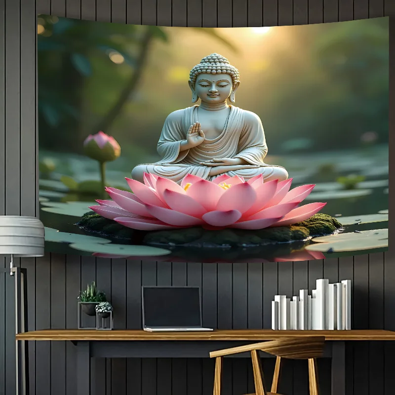 Peaceful Buddha Tapestry Aesthetic Lotus Wall Art for Bedroom Decoration for Bedroom Home Party Indoor and Outdoor