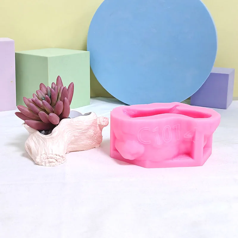 Simulated Tree Root and Deadwood Flower Pot Silicone Mold DIY Cement Gypsum Succulent Planter Mold Natural Log Tree Stump Shape Flower Vessel Hand-Casting Mold