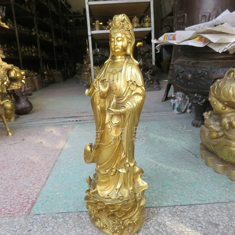 62CM Huge large -HOME SHOP Temple Lobby Safety GOOD luck efficacious talisman GOLD Guanyin PUSA Buddha brass statue