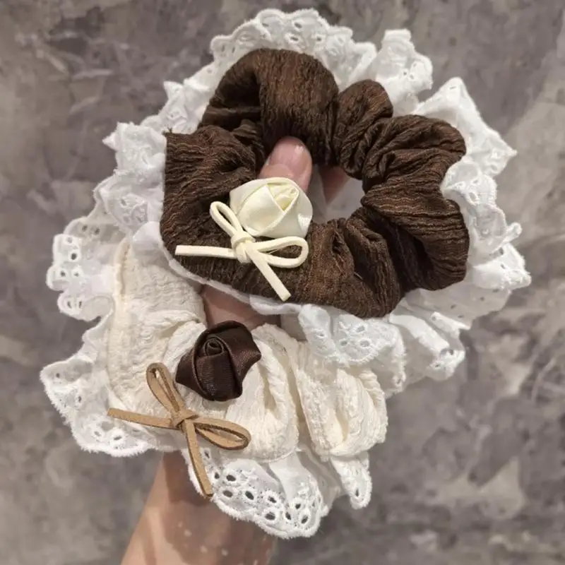 

39BD Elaborate Lace Hair Tie for Women Hair Rings Lovely Lace Scrunchies Oversized Hair Rope Hair Tie