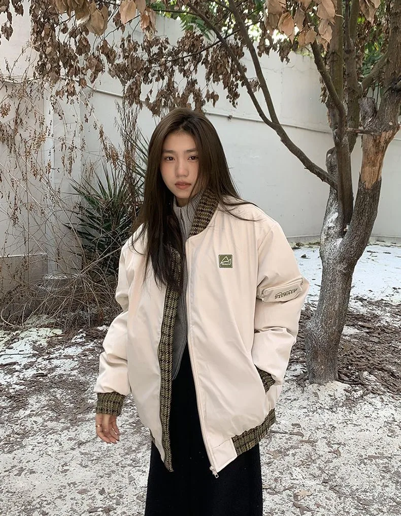 

Bomber Jackets Womens Jacket Inside Pockets Winter Velvet Matte Minimalist Turtleneck Urban Fashionable Elegant Chic Modern Warm