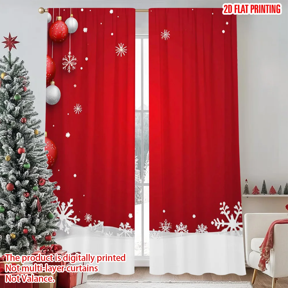 

2pcs 2D flat printing Merry Christmas Curtains Christmas snowflakes Durable 100% Polyester Fabric Without Electricity Festive
