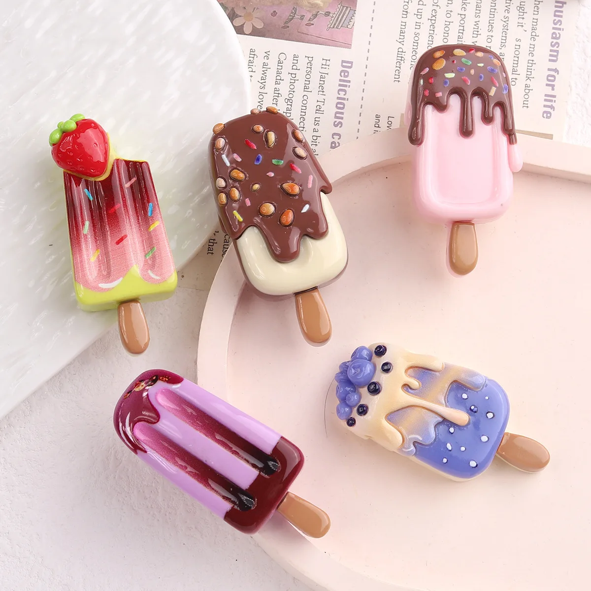 

New Big Popsicle Resin Foods Play Cabochon 10pcs Resin Flatbacks for DIY Decoration Accessories Wholesale Ornament Bulk Supplier