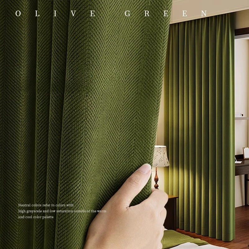 

Chenille Blackout Curtains for Living Dining Room Bedroom Luxury French Green Sun Protection Home Decoration Customize