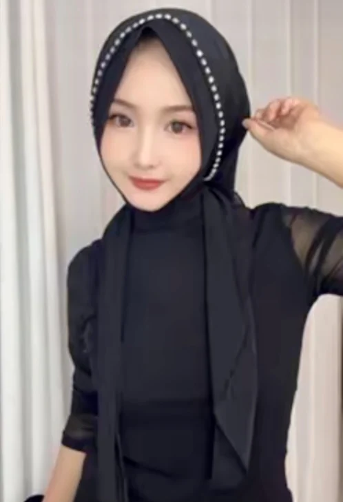 Muslim Ready Hijab Diamonds Instant Sweet Chiffon Wrap