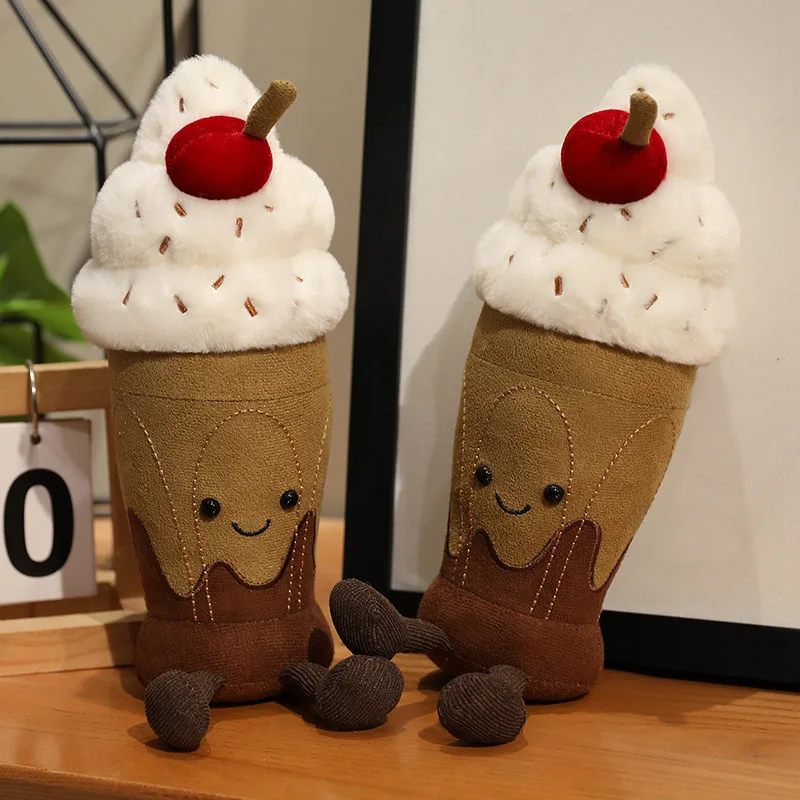 Jouet en peluche Milkshake au chocolat Marie, oreiller câlin en peluche super doux, cadeau de décoration de canapé de lit sur le thème de la nourriture mignonne pour les filles