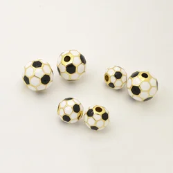 LJRIVER 2Pcs Football Ball Beads for Diy Jewelry Accessorie Copper Black White Spots Bracelet Chain Necklace Making Wholesale