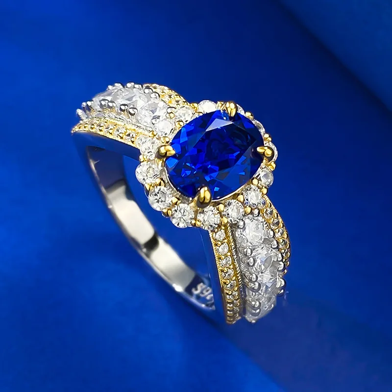 Real 925 Silver Simulation Sapphire 6*8mm Wedding Ring Fashion Romantic Fine Jewelry Gift