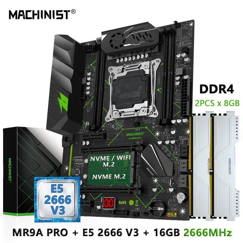 Go! MACHINIST E5 MR9A PRO X99 Motherboard Combo Set Kit With LGA 2011-3 Xeon E5 2666 V3 CPU Processor DDR4 16GB RAM Memory ATX