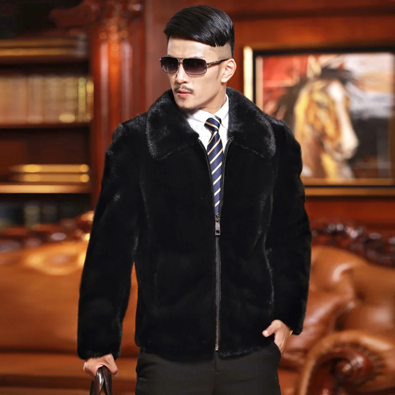 2021 Boutique Imitation Fur Mink Fur Coat Men's Black Fur Coat Plus Size European and American Coat Men's