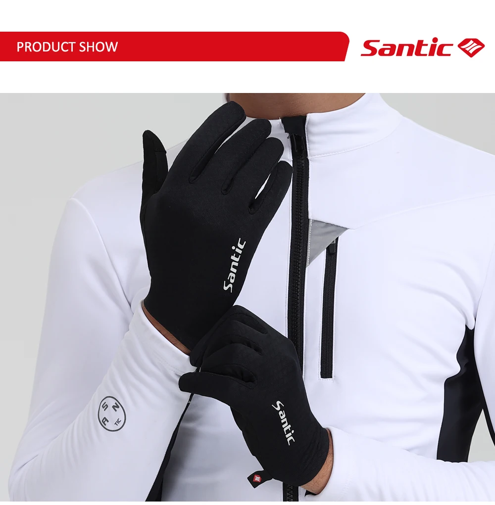 Santic Herren leichte Fahrradhandschuhe MTB Bike Warm Plus Fleece winddicht Touchscreen Rennrad Vollfinger-Winterhandschuhe – Detail 8