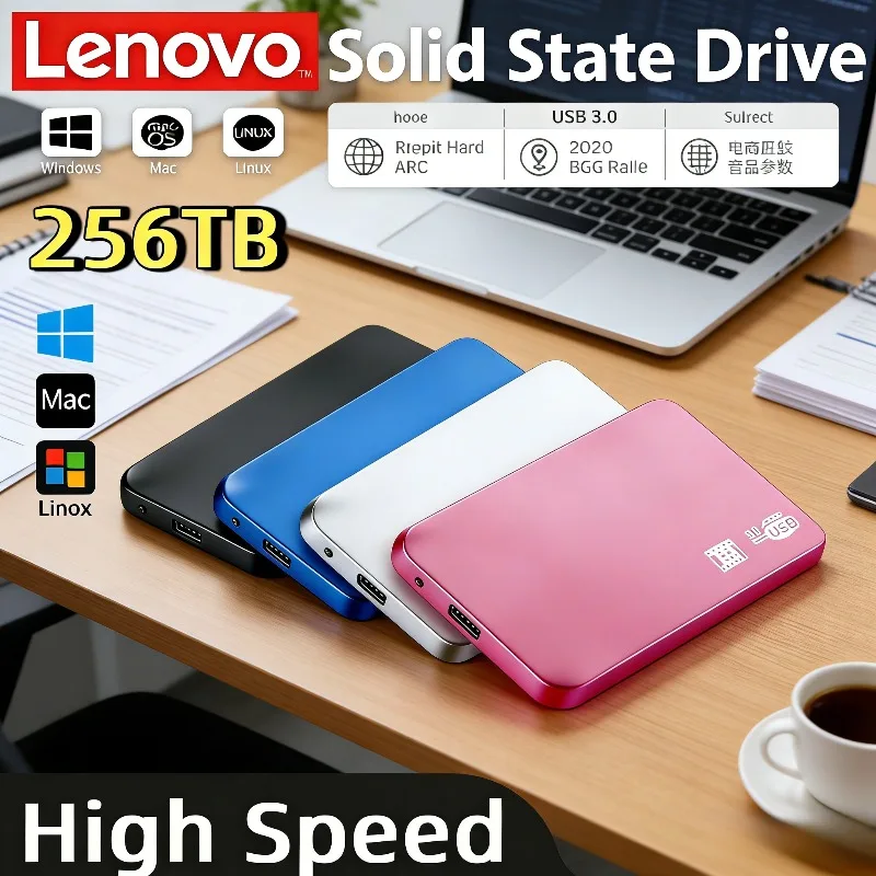 

Внешний портативный твердотельный накопитель Lenovo высокоскоростной 4 ТБ 8 ТБ 16 ТБ SSD с интерфейсом USB 3.0, мобильный жесткий диск 128 ТБ HDD