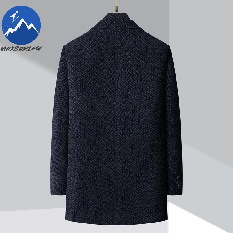 Maxbarley Winter Woolen Coat Men High-end Designer Detachable Goose Down Lined Warm Jacket Business Party Slim Fit Long Overcoat